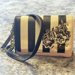 Betsey Johnson "Many Blooms Ago" black and white striped crossbody